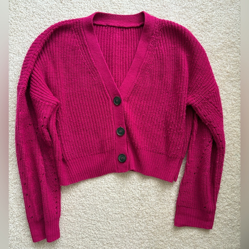 Hot Pink Cable Knit Cardigan Sweater
